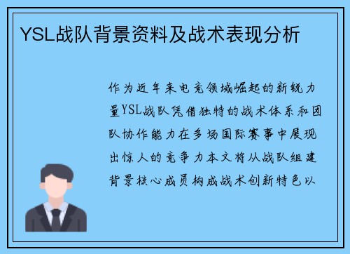 YSL战队背景资料及战术表现分析
