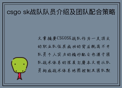 csgo sk战队队员介绍及团队配合策略